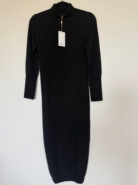 NWT Quince Mongolian Cashmere Turtleneck Midi Sweater Dress - Black - Size XS